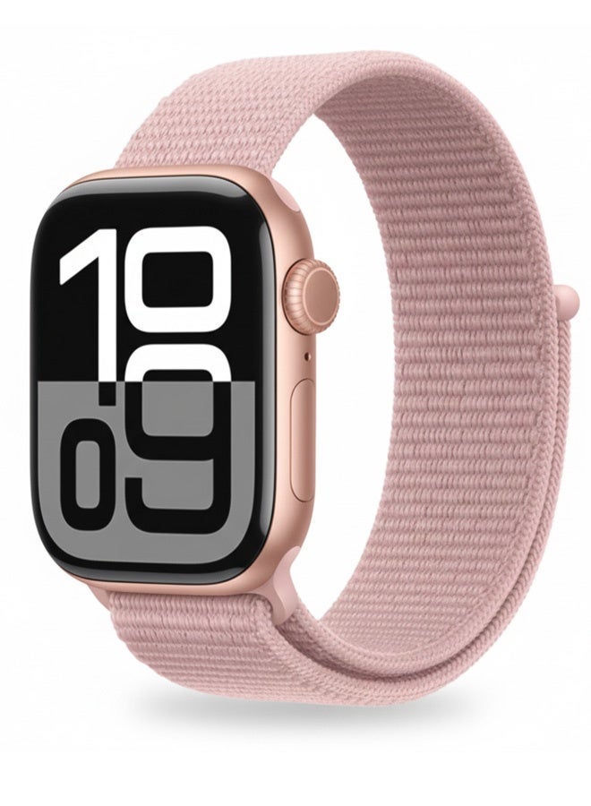 Neyecam Breathable Nylon Loop Sport Band for Apple Watch 44mm/45mm/46mm/49mm,Adjustable Lightweight Strap Compatible with iWatch Ultra 2, SE, Series 10/9/8/7, Sweatproof Replacement Band for Men & Women (Pink) - Image 1