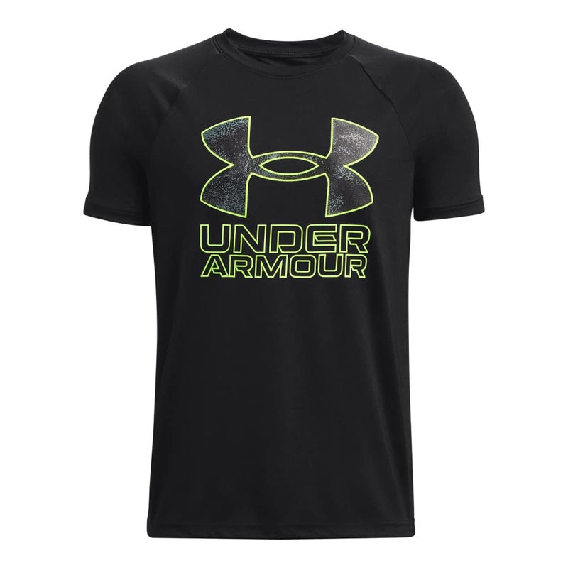 Under Armour Boys Tech Hybrid Printed Fill Short-Sleeve T-Shirt, (007) Black / / Lime Surge, X-Small - Image 3