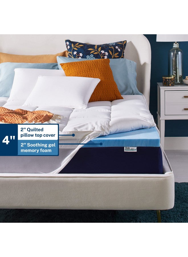 Sleep Innovations Sleep Innovations Dual Layer 4 Inch Memory Foam Mattress Topper, Queen Size, Medium Support, 2 Inch Cooling Gel Memory Foam Plus 2 Inch Pillow Top Cover  - Image 3