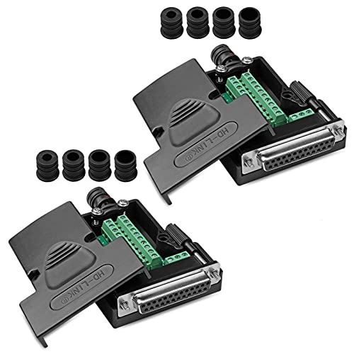 ANMBEST 2PCS DB25 Solderless Connector, RS232 D-SUB Serial to 25-pin Port Terminal Female Adapter Breakout Board with Case Long Bolts Nuts - Image 1