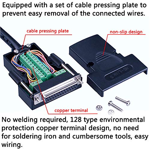ANMBEST 2PCS DB25 Solderless Connector, RS232 D-SUB Serial to 25-pin Port Terminal Female Adapter Breakout Board with Case Long Bolts Nuts - Image 4