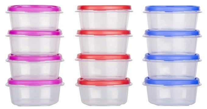 SUPER STURDY TINY AIRTIGHT SPICE KITCHEN STORAGE CONTAINERS FRIDGE UTILITY PICKLE JAR SAUCE DIP CONTAINER 125ML SET OF 12 MULTICOLOR