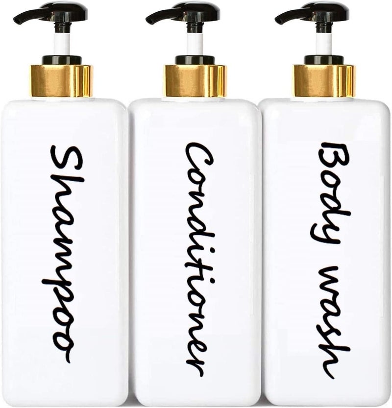 DIDROOM 21oz Shampoo and Conditioner Dispenser Set of 3 Modern Refillable Shampoo Pump Bottles for Shower Soap Empty Shampoo Conditioner Body Wash Dispenser Set Stylish Permanent Labels for Bathroom - Image 2