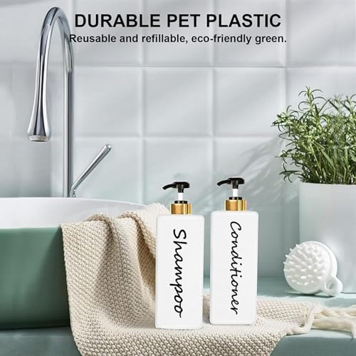 DIDROOM 21oz Shampoo and Conditioner Dispenser Set of 3 Modern Refillable Shampoo Pump Bottles for Shower Soap Empty Shampoo Conditioner Body Wash Dispenser Set Stylish Permanent Labels for Bathroom - Image 3