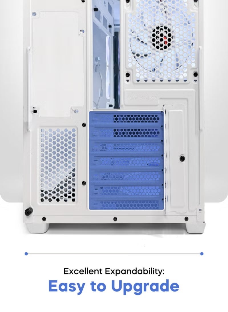 تورتوكس صندوق كمبيوتر للألعاب CURVO أبيض ATX M-ATX ITX مع 7 مراوح ARGB PWM بحجم 120 مم ودعم رادياتير 360 مم ومنفذ USB Type-C و3 فتحات SSD وهيكل SPCC وزجاج مقسى - Image 2