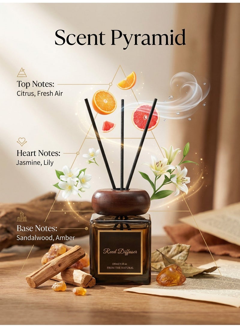 ناشر عطر بقصبان برائحة الخشب الأرز حجم 100 مل، عطر منزلي يدوم طويلاً - Image 3