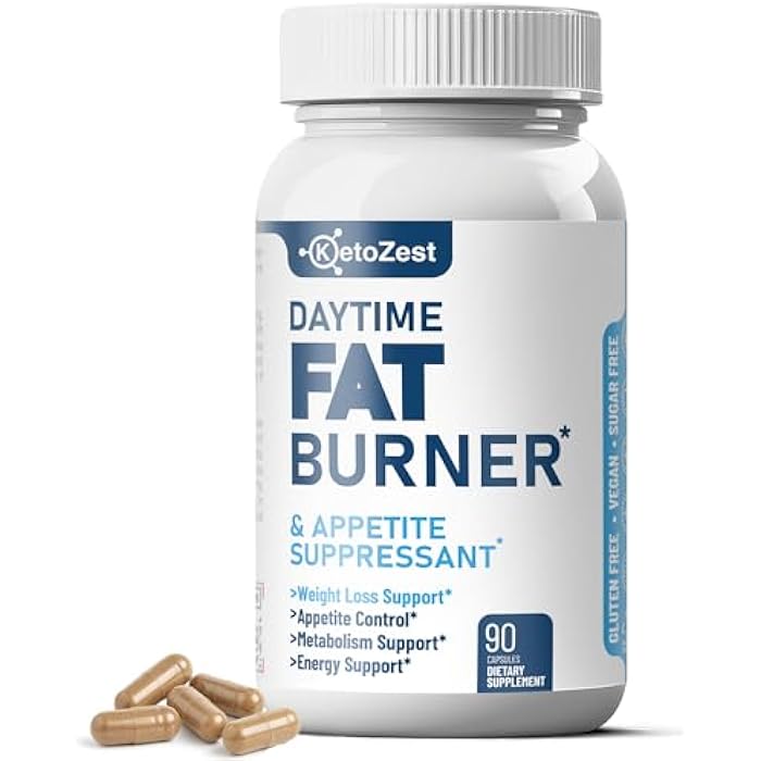 KetoZest Fat Burner Appetite Suppressant for Weight Loss - Daytime Men Women Natural Thermogenic Fat Burning Diet Pills with Green Tea Caffeine - Curb Hunger Appetite Control Belly Fat Burn Support - Image 1