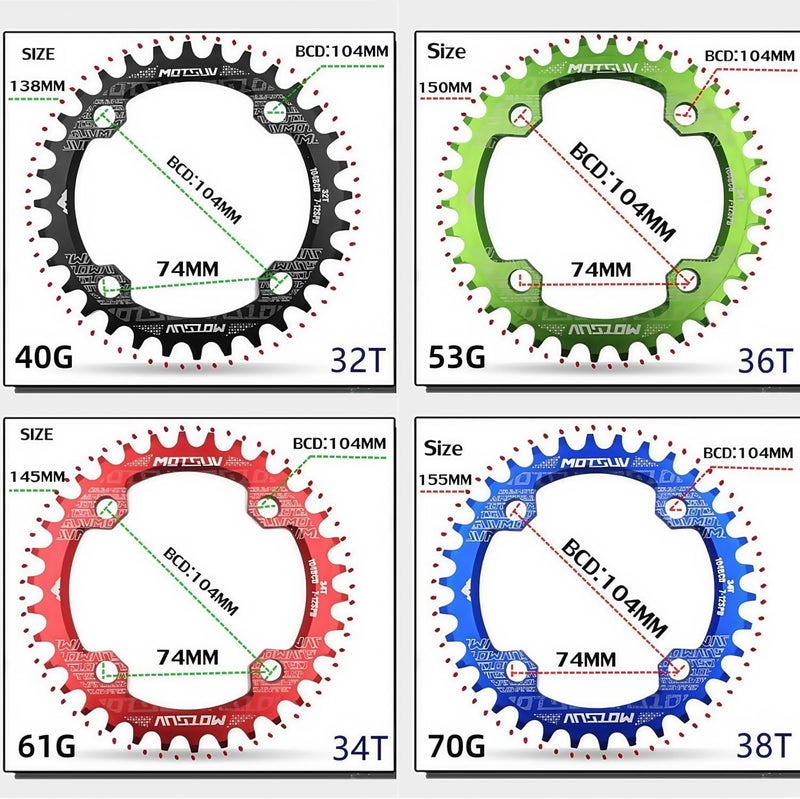 YBEKI Pro-Grade 104BCD Chainring (30-52T) CNC 7075-T6 Aluminum Narrow-Wide MTB/Road Round Oval Bike Chainwheel | Shimano/SRAM 8-11 Speed Compatible | 573MPa Strength(Black/Red/Blue) - Image 4