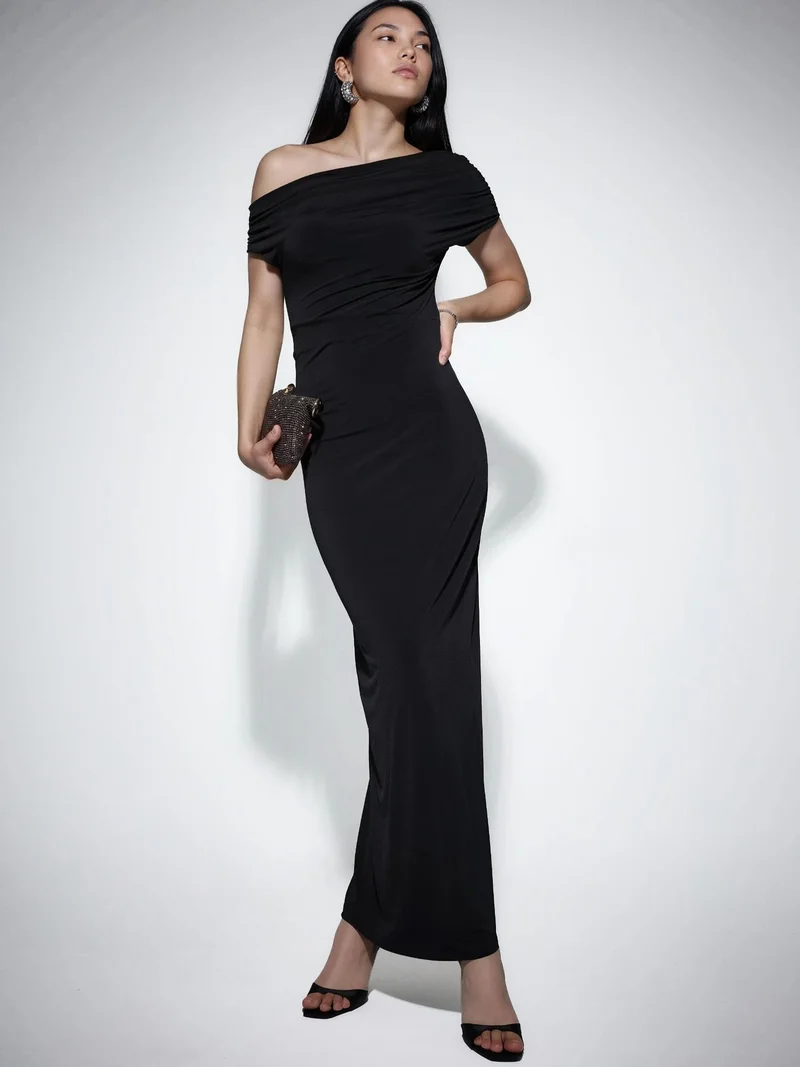 هيكاب Asymmetrical Collar Slim Fit Maxi Dress