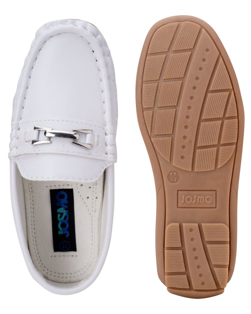 Josmo Boysâ€™ Shoes Casual Leatherette Moccasin Driving Loafers- White Size 2 Big Kid - Image 4