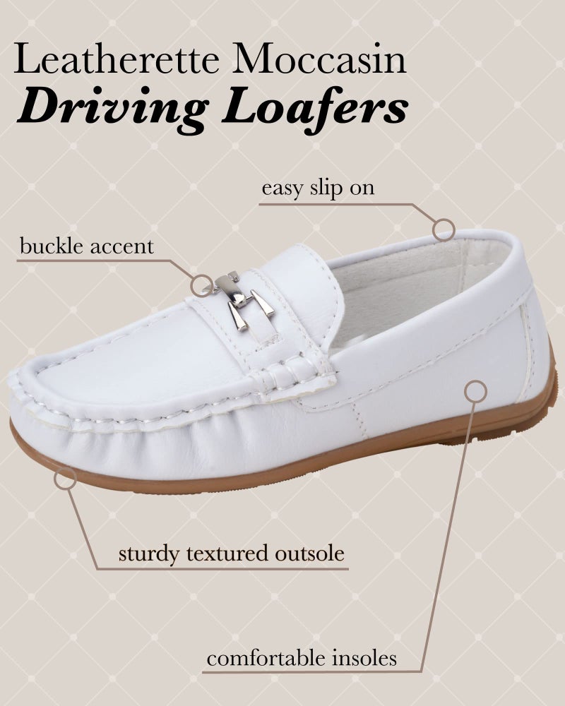 Josmo Boysâ€™ Shoes Casual Leatherette Moccasin Driving Loafers- White Size 2 Big Kid - Image 1