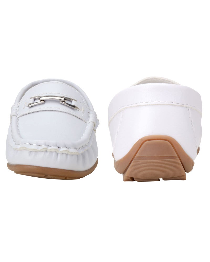 Josmo Boysâ€™ Shoes Casual Leatherette Moccasin Driving Loafers- White Size 2 Big Kid - Image 2
