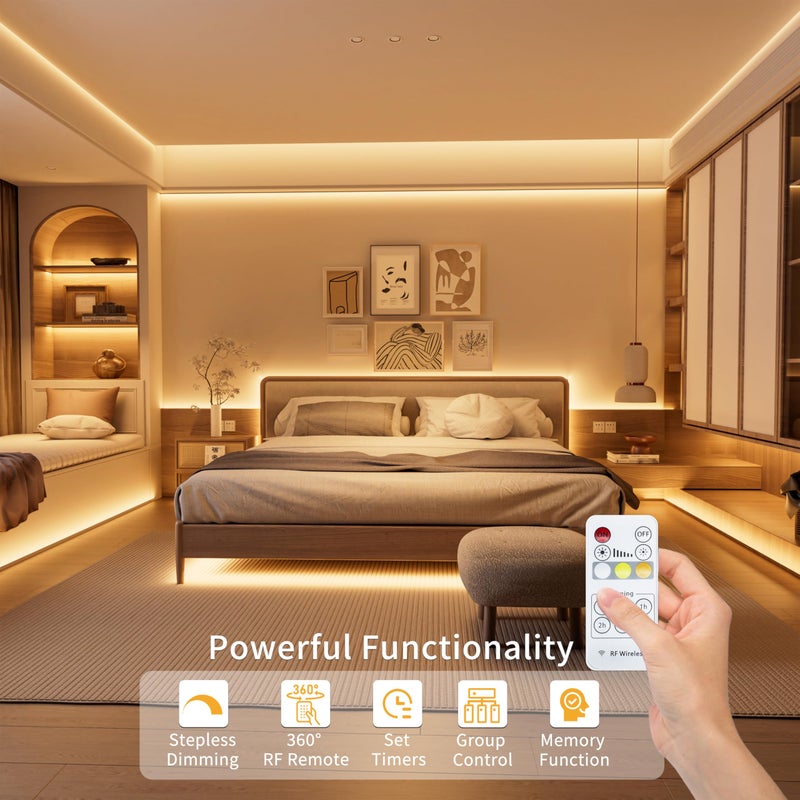 PAUTIX 5V USB COB LED Strip Lights with RF Remote,Dotless LED Lights 2700K-6500K CCT Tunable White Dimmable 6.56ft TV Backlight,Flexible Under Cabinet Tape Light for Bedroom,Kitchen,Shelf DIY Lighting - Image 3