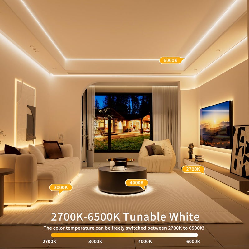 PAUTIX 5V USB COB LED Strip Lights with RF Remote,Dotless LED Lights 2700K-6500K CCT Tunable White Dimmable 6.56ft TV Backlight,Flexible Under Cabinet Tape Light for Bedroom,Kitchen,Shelf DIY Lighting - Image 2