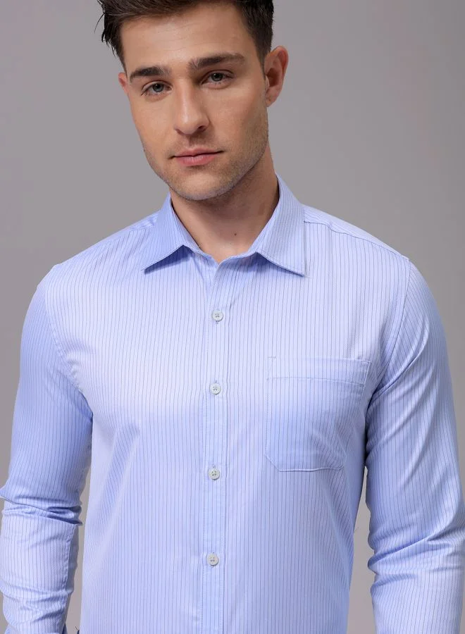The Indian Garage Co Men Slim Fit Striped Full Sleeves Cutaway Collar Formal Shirt