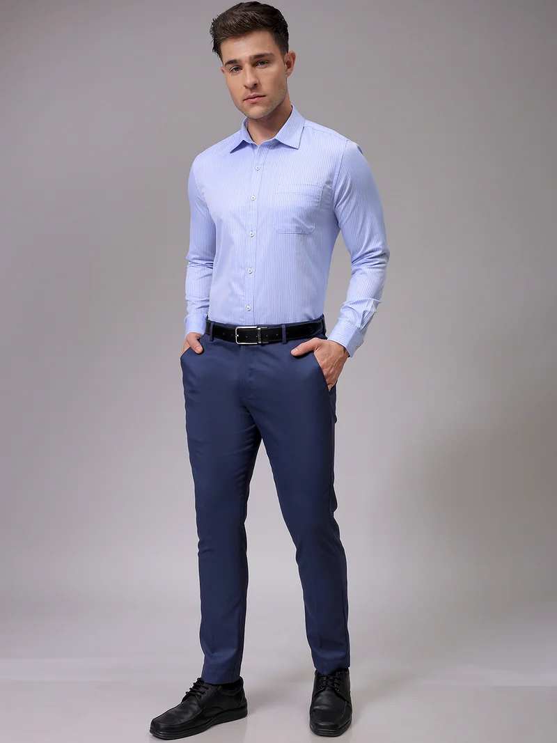 The Indian Garage Co Men Slim Fit Striped Full Sleeves Cutaway Collar Formal Shirt