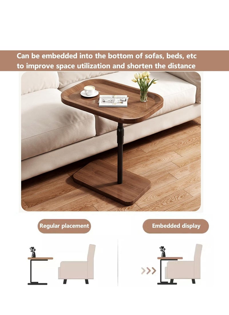 Small Side Table,Coffee Table Adjustable ,C Shaped End Table for Sofa and Bed, TV Tray Table with Metal Frame for Couch, Living Room, Bedroom(Black walnut + Black frame L46*W30*H(60-90)cm)