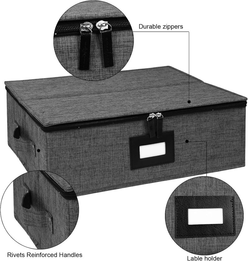 Gowee China Storage Containers, Platter Storage 17" x 13" x 6" for Dinnerware Storage and Transport, 5 Large Felt Dividers Included, Hard Shell and Stackable (Black) - Image 4