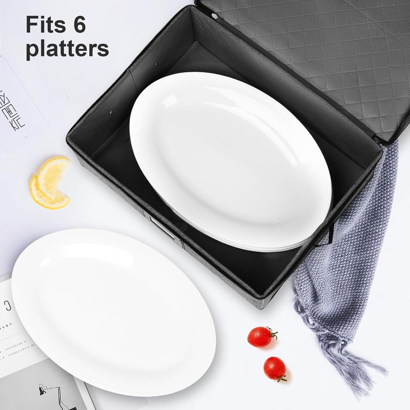 Gowee China Storage Containers, Platter Storage 17" x 13" x 6" for Dinnerware Storage and Transport, 5 Large Felt Dividers Included, Hard Shell and Stackable (Black) - Image 2