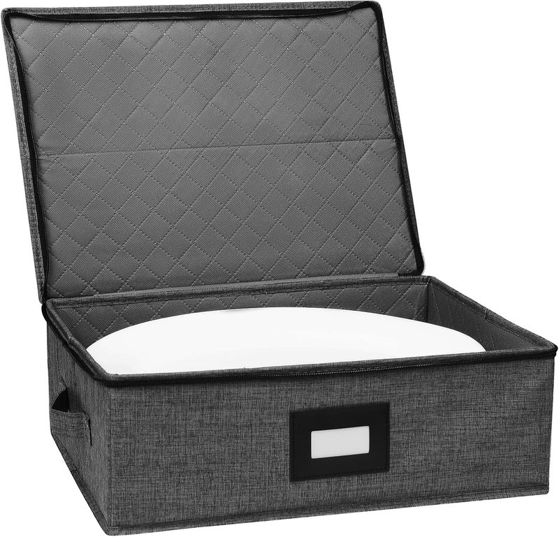 Gowee China Storage Containers, Platter Storage 17" x 13" x 6" for Dinnerware Storage and Transport, 5 Large Felt Dividers Included, Hard Shell and Stackable (Black) - Image 1