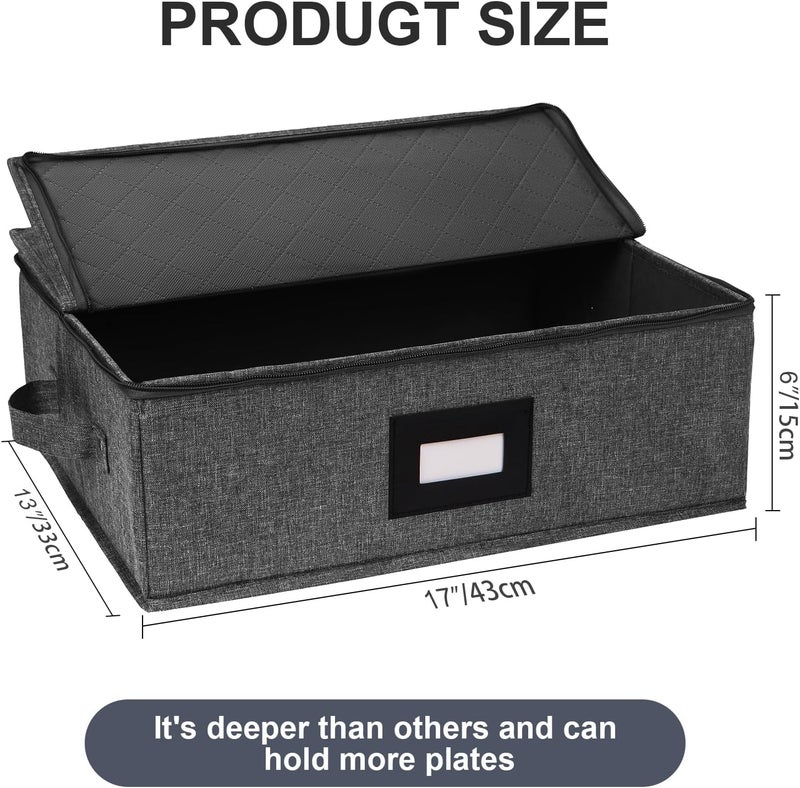 Gowee China Storage Containers, Platter Storage 17" x 13" x 6" for Dinnerware Storage and Transport, 5 Large Felt Dividers Included, Hard Shell and Stackable (Black) - Image 5