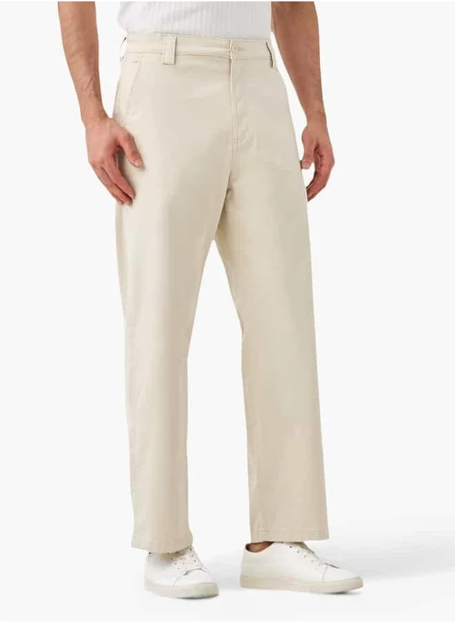 Iconic Iconic Straight Fit Trousers with Button Closure