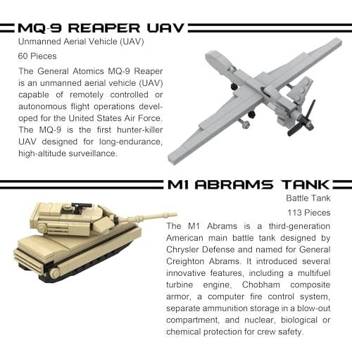 Apostrophe Games 5 Military Building Block Sets (659 Pieces) F-22 Raptor, M1 Abrams Tank, Black Hawk Helicopter, Reaper UAV and Humvee Army Truck Scale Models for Kids and Adults - Image 4