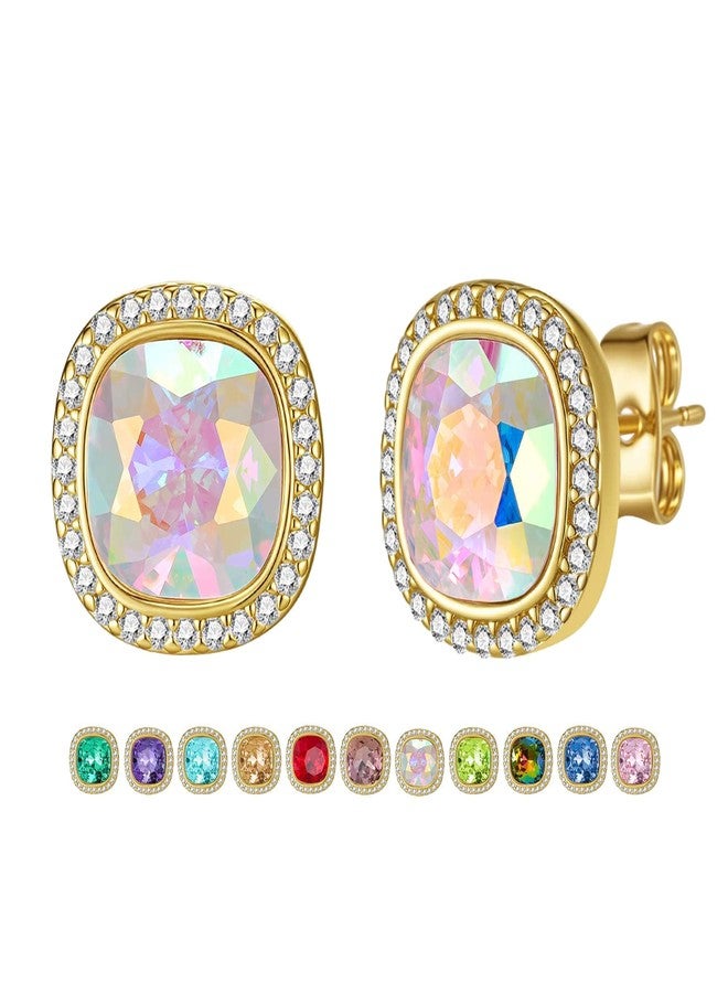 EVEVIC Austrian Crystal Halo Square Stud Earrings for Women 14K Gold Plated Birthstone Earring Hypoallergenic Jewelry Gifts, cute earrings stud, Brass Crystal, crystal - Image 1
