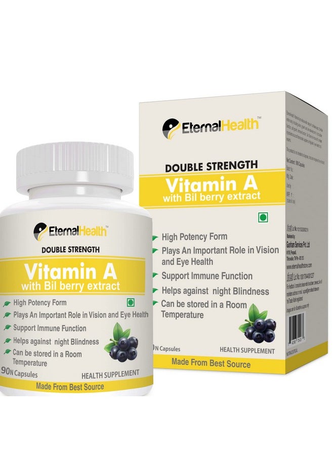 EternalHealth - Vitamin A (Double Strength) With Bilberry Extracts And Retinyl Palmitate Extracts- High Potency Form - Supports Healthy Vision & Immune System And Healthy Growth - 90 Veg Capsules - Image 1