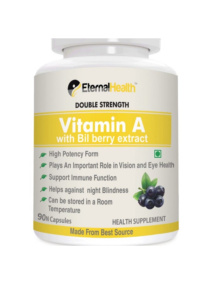 EternalHealth - Vitamin A (Double Strength) With Bilberry Extracts And Retinyl Palmitate Extracts- High Potency Form - Supports Healthy Vision & Immune System And Healthy Growth - 90 Veg Capsules - Image 1