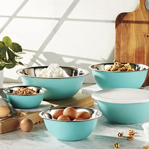 WHYSKO Stainless Steel Mixing Bowls With Lids Set, 5 Sizes Nesting Mixing Bowls for Your Kitchen Meal Prep, Cooking, Baking, and Food Storage (Blue Bowls with White Lids) - Image 2