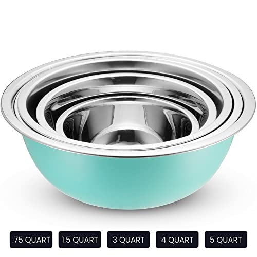 WHYSKO Stainless Steel Mixing Bowls With Lids Set, 5 Sizes Nesting Mixing Bowls for Your Kitchen Meal Prep, Cooking, Baking, and Food Storage (Blue Bowls with White Lids) - Image 5