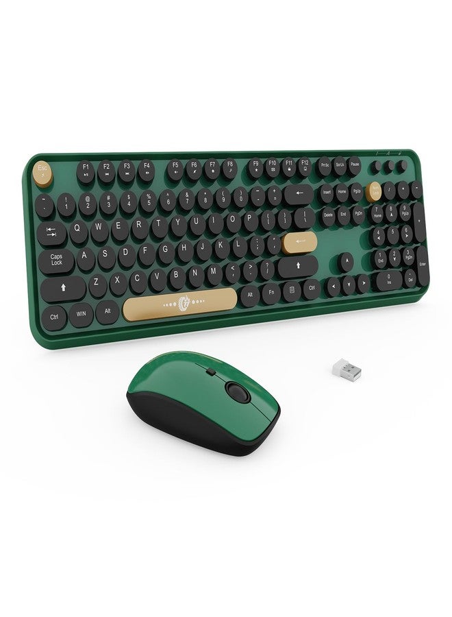 FD Wireless Keyboard and Mouse Combo - 2.4G Full-Sized Cute Colorful Mouse and Keyboard with 104 Round Keys Retro Typewriter Keyboard for Laptop/Windows/PC - Green Colorful - Image 1