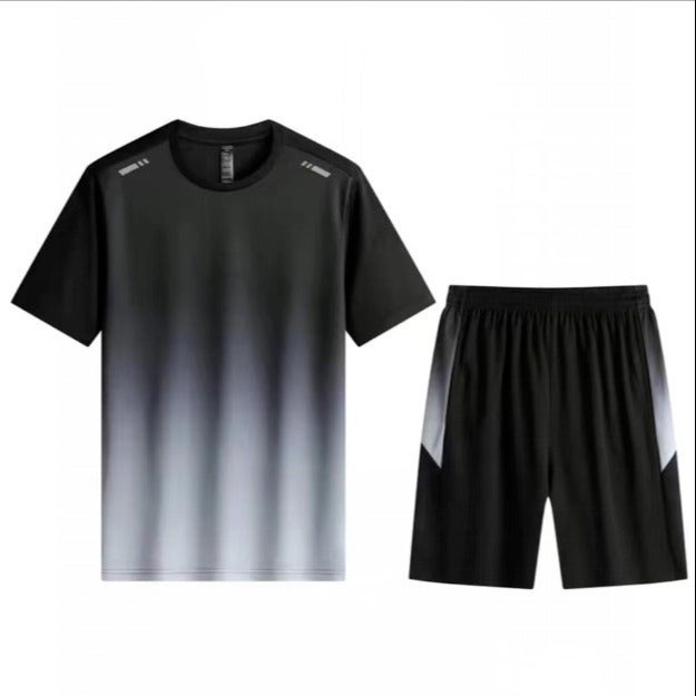 Mens Quick-Dry Gradient Tee Shorts Set grey  - Image 4