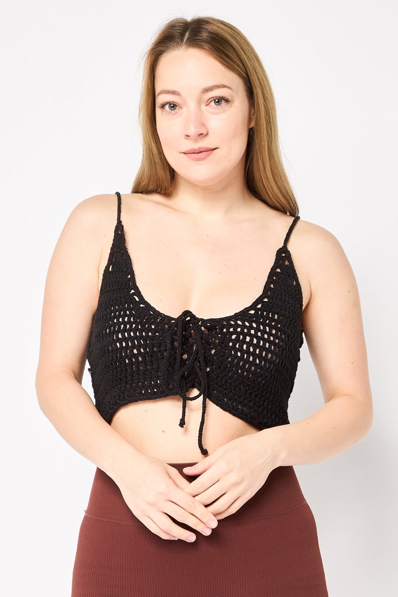 Billabong x Its Now Cool Women U-Neck Sleeveless Crochet Top, Black - Image 1