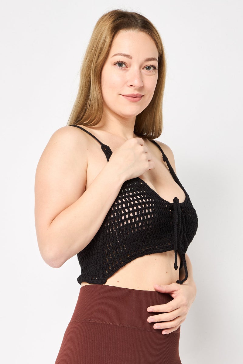 Billabong x Its Now Cool Women U-Neck Sleeveless Crochet Top, Black - Image 3