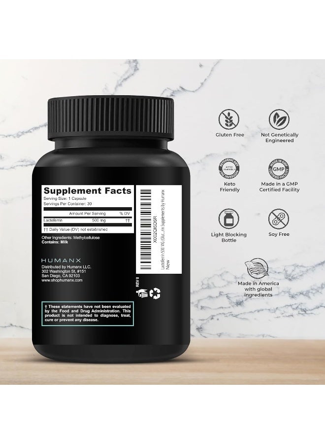 HUMANX Lactoferrin 500mg - Powerful Serving Size (Gluten Free, Non GMO, Soy Free Supplements) - A Component in Colostrum - USA Made, Supports Healthy Immunity, Iron Utilization & Absorption - Image 2