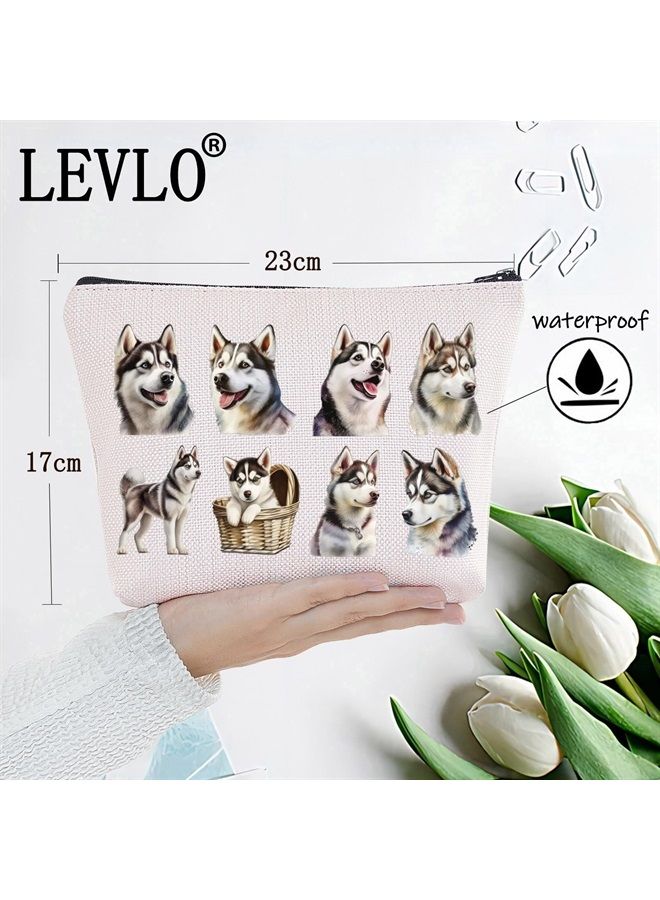 LEVLO Husky Cosmetic Makeup Bag Gift For Husky Dog Lover Husky Owner Travel Pouch Bag Husky Merch (Husky)  - Image 1