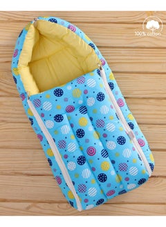 babyhug Babyhug 100% Cotton Sleeping Bag & Carry Nest for 0-6 Months, Circle Print - Co-Sleeping Comfort Blue  - Image 1