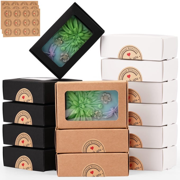30 PCS MULTICOLOUR SOAP BOXES FOR HOMEMADE SOAP354 X 236 X 118 INCH SOAP PACKAGING GIFT BOXES WITH WINDOW SMALL RECTANGULAR SOAP WRAPPING BOXES MULTICOLOUR