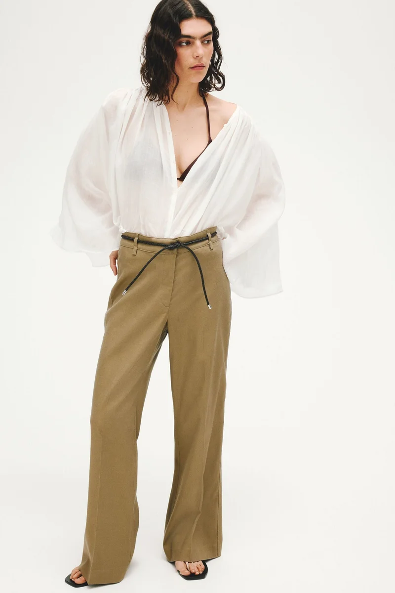 H&M Linen-blend bootcut trousers