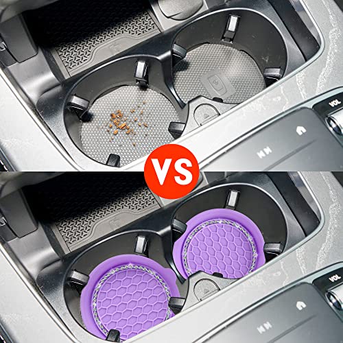 Amooca Car Cup Coaster Universal Non-Slip Cup Holders Bling Crystal Rhinestone Car Interior Accessories 2 Pack Purple - Image 4