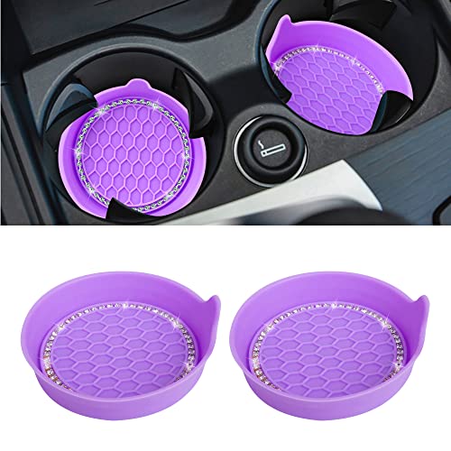 Amooca Car Cup Coaster Universal Non-Slip Cup Holders Bling Crystal Rhinestone Car Interior Accessories 2 Pack Purple - Image 1