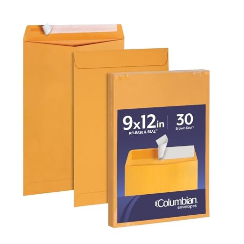 Columbian 9 x 12 Catalog Envelopes with Self Seal Closure, 28 lb Brown Kraft, for Mailing Flat Letter Size Documents or Photos, 30 Per Pack (COLO401) - Image 1