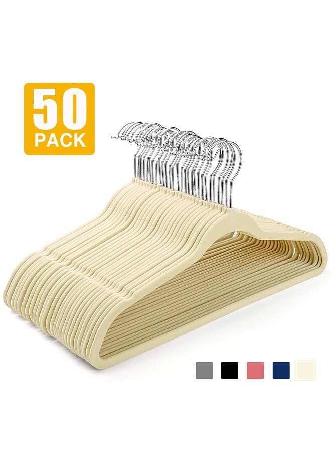 50 Pieces Of Flocking Non-Slip Hangers For Household Clothes Hanging, Beige  - Image 1