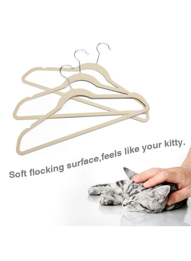 50 Pieces Of Flocking Non-Slip Hangers For Household Clothes Hanging, Beige  - Image 2