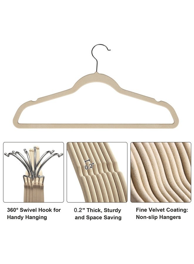 50 Pieces Of Flocking Non-Slip Hangers For Household Clothes Hanging, Beige  - Image 4