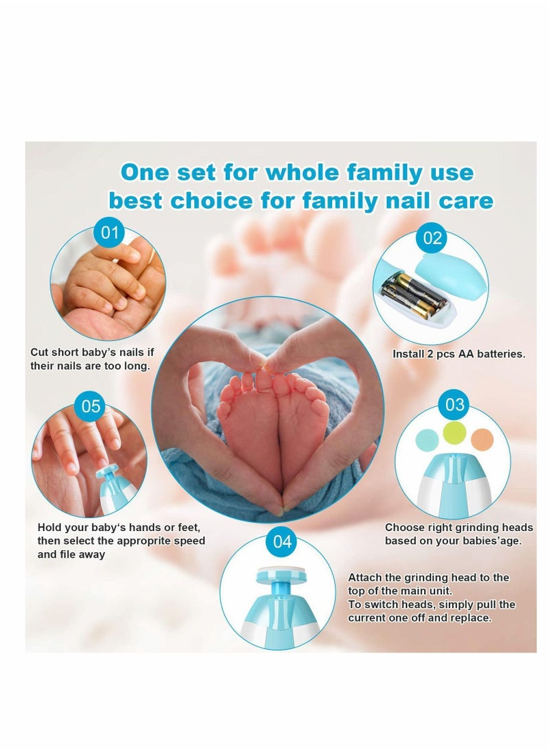 Y&D - Baby Nail Trimmer, Electric File Drill Tool for Baby, Safe Clippers with LED Front Light Newborn or Toddler Toes, and Fingernails(Blue) - Image 1
