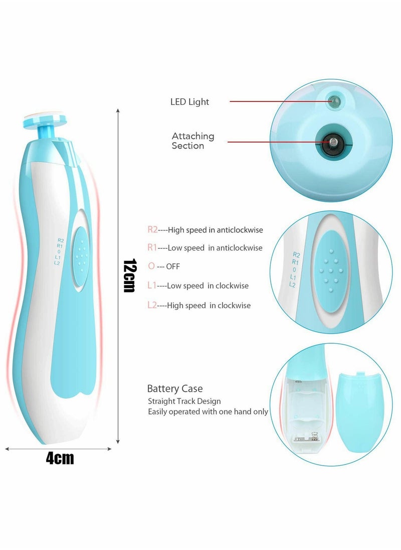 Y&D - Baby Nail Trimmer, Electric File Drill Tool for Baby, Safe Clippers with LED Front Light Newborn or Toddler Toes, and Fingernails(Blue) - Image 1