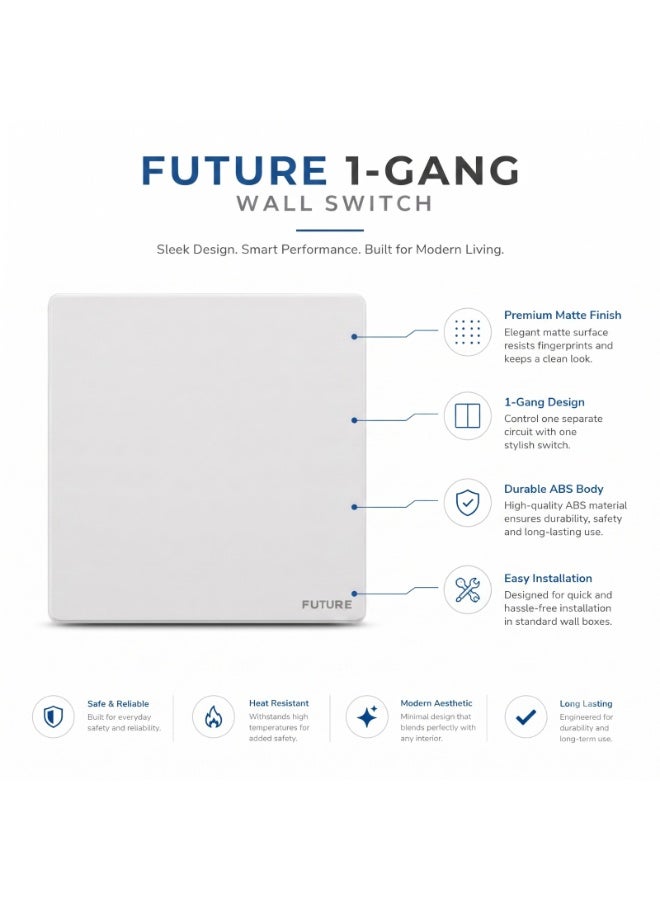 Future One Gang 2-Way Light Switch | Modular Electrical Wall Switch 10A | Flat Soft Press Design | Premium Gloss Finish | Durable & Safe | Easy to Install for Home, Office & Hotel Use - Image 5